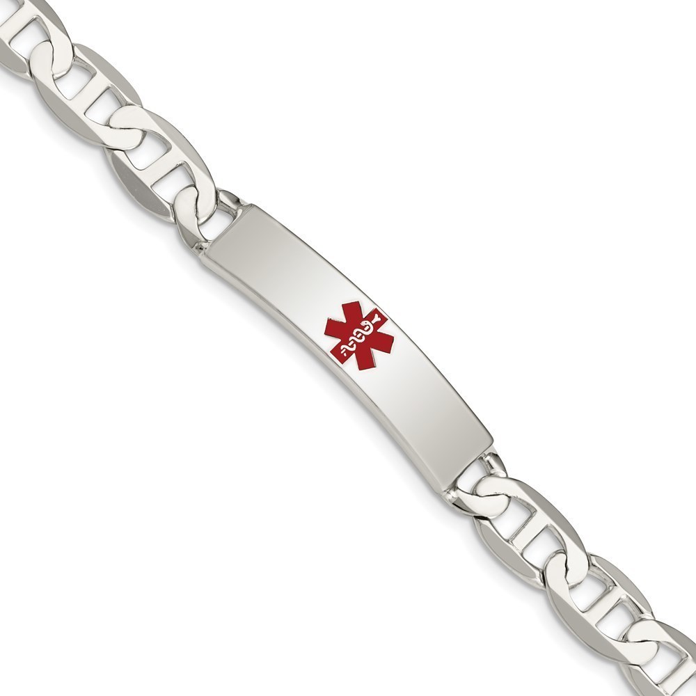 925 Sterling Silver Nautical Polished Medical Anchor Link ID Bracelet, 7.5"